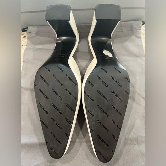 BALENCIAGA 80 MM OPTIC WHITE HEELED MULES, CALF LEATHER, made Italy - Picture 7 of 16